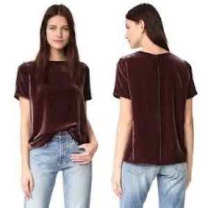 vince raisin purple split back silk.crushed velvet short sleeve top